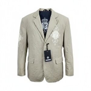 Lamasini Corduroy‎ Blazer Sand Embroidered Cross Rhinestone Y2K Mens 2XL